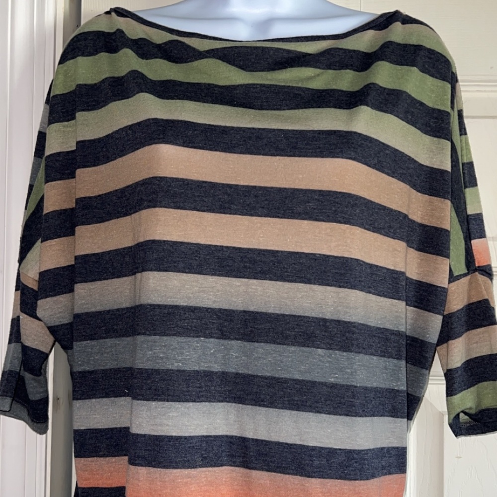 7TH RAY WOMANS 3/4 SLEEVE MULIT COLORED STRIPED SHIRT